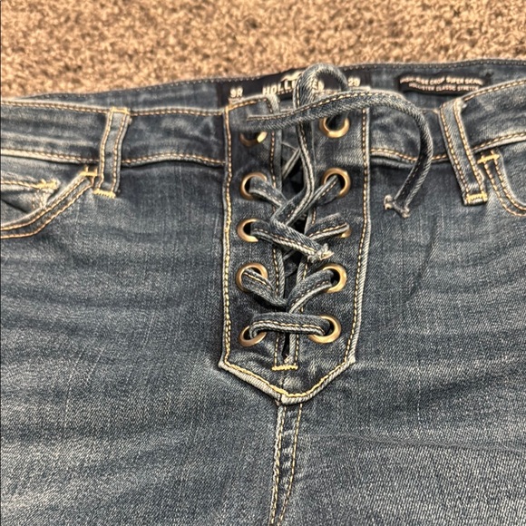Hollister High-Rise Crop Super Skinny Classic Stretch Lace up Blue Jeans 9R EUC - Picture 3 of 8